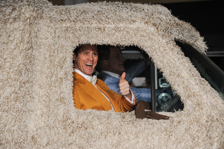 Jim Carrey and Jeff Daniels arrive at the Los Angeles premiere of "Dumb And Dumber To" on  Nov. 3, 2014. Photo by Richard Shotwell/Invision/AP